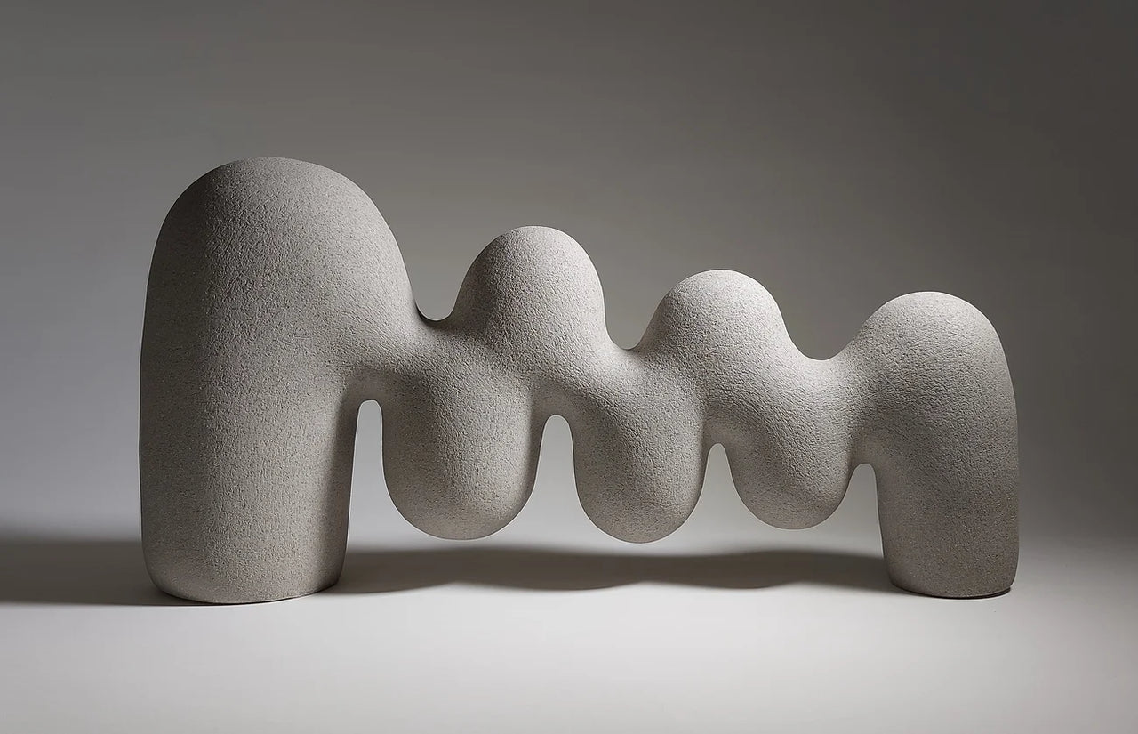 Floating Flow - Hand-Built Grey Ceramic Sculpture