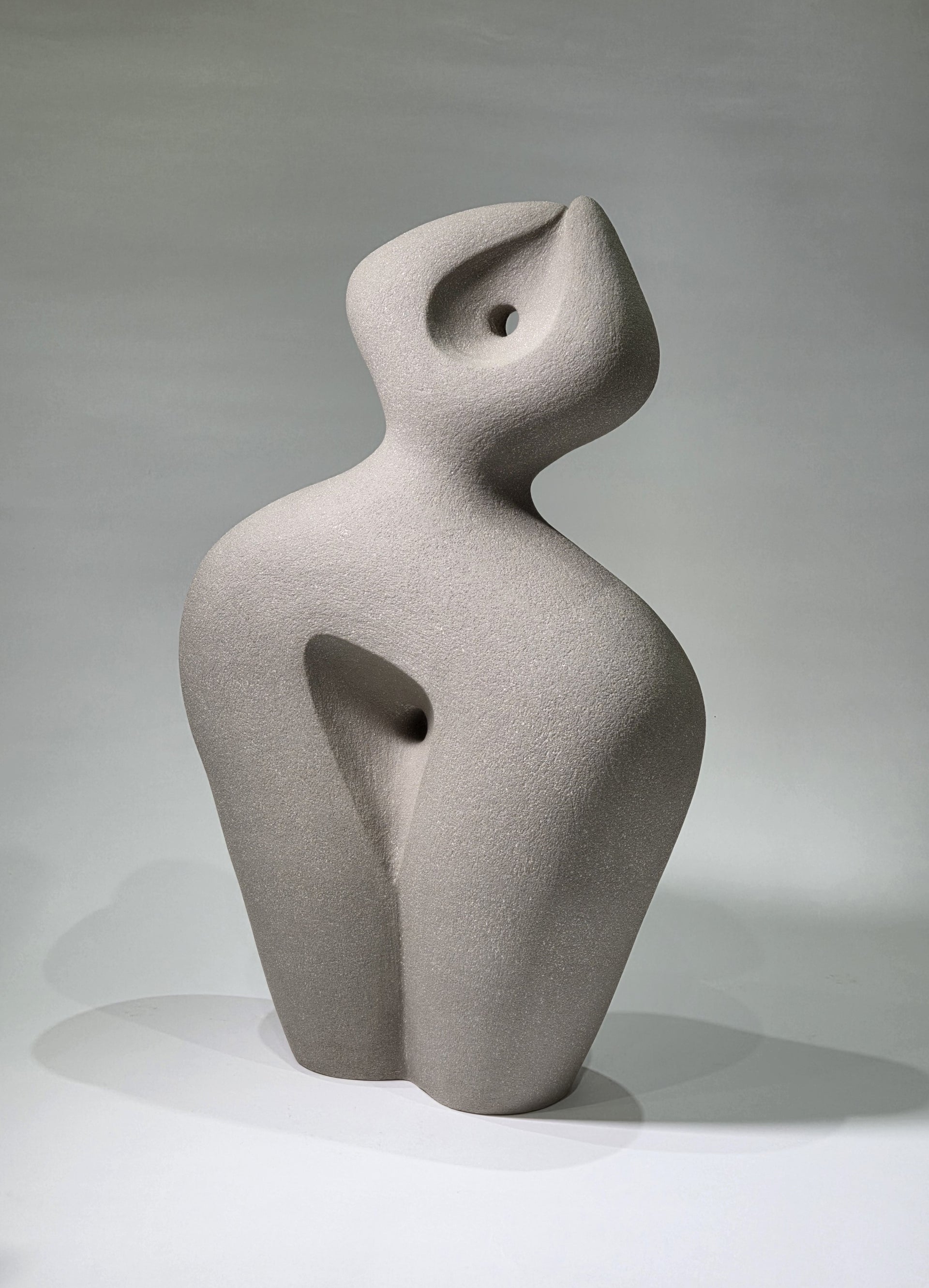 Abstract ceramic sculpture on a grey background
