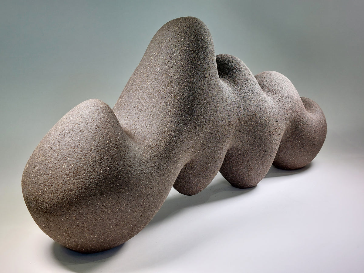 Pulse ceramic sculpture, hand-built stoneware, rhythmic wave-like form, horizontal composition