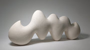 Pulse ceramic sculpture, hand-built white stoneware, rhythmic wave-like form, horizontal composition.