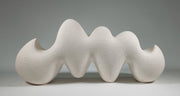 Pulse ceramic sculpture, hand-built white stoneware, rhythmic wave-like form, horizontal composition.