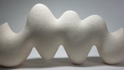 Pulse ceramic sculpture, hand-built white stoneware, rhythmic wave-like form, horizontal composition.
