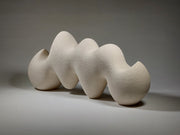 Pulse ceramic sculpture, hand-built white stoneware, rhythmic wave-like form, horizontal composition.