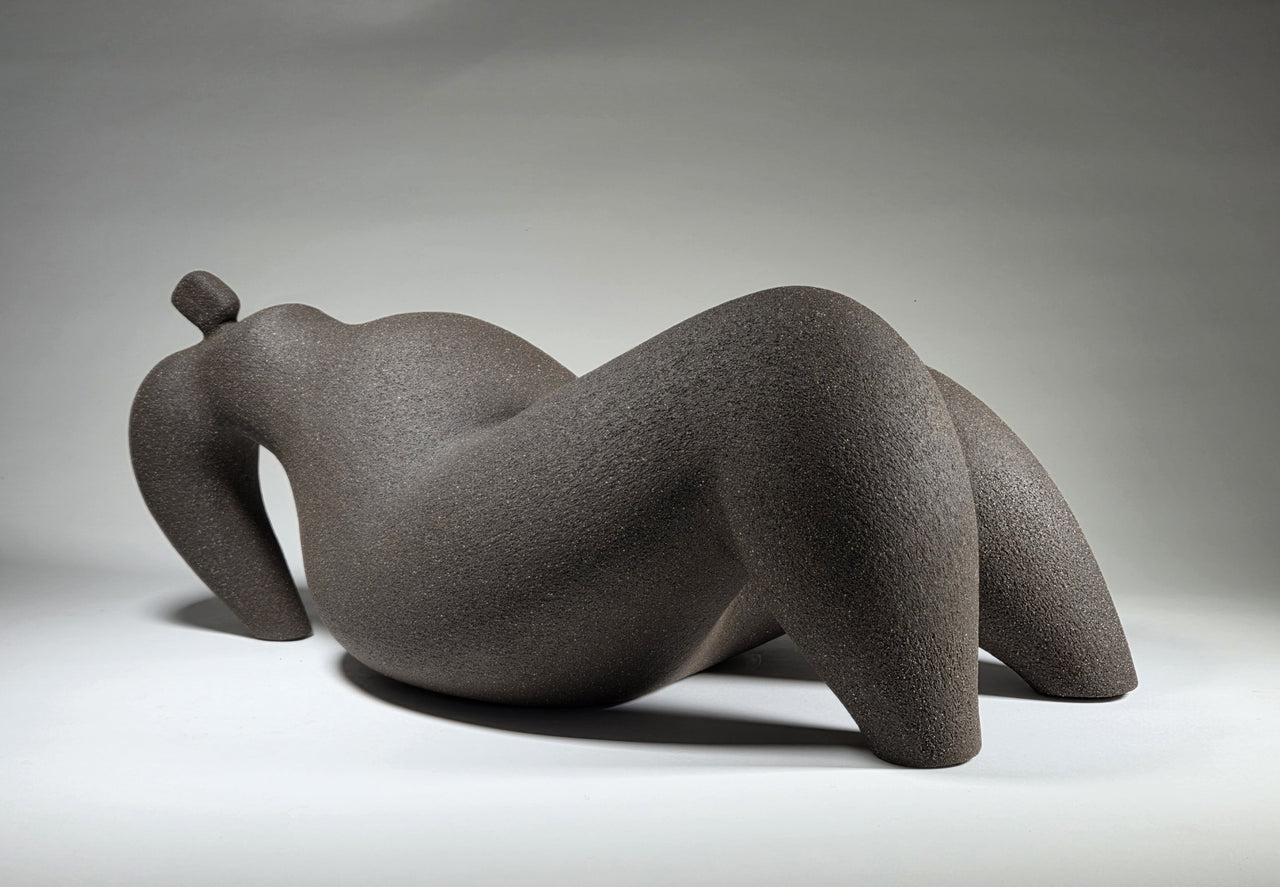 Reclining Woman No 2 - Hand-Built Black Ceramic Sculpture