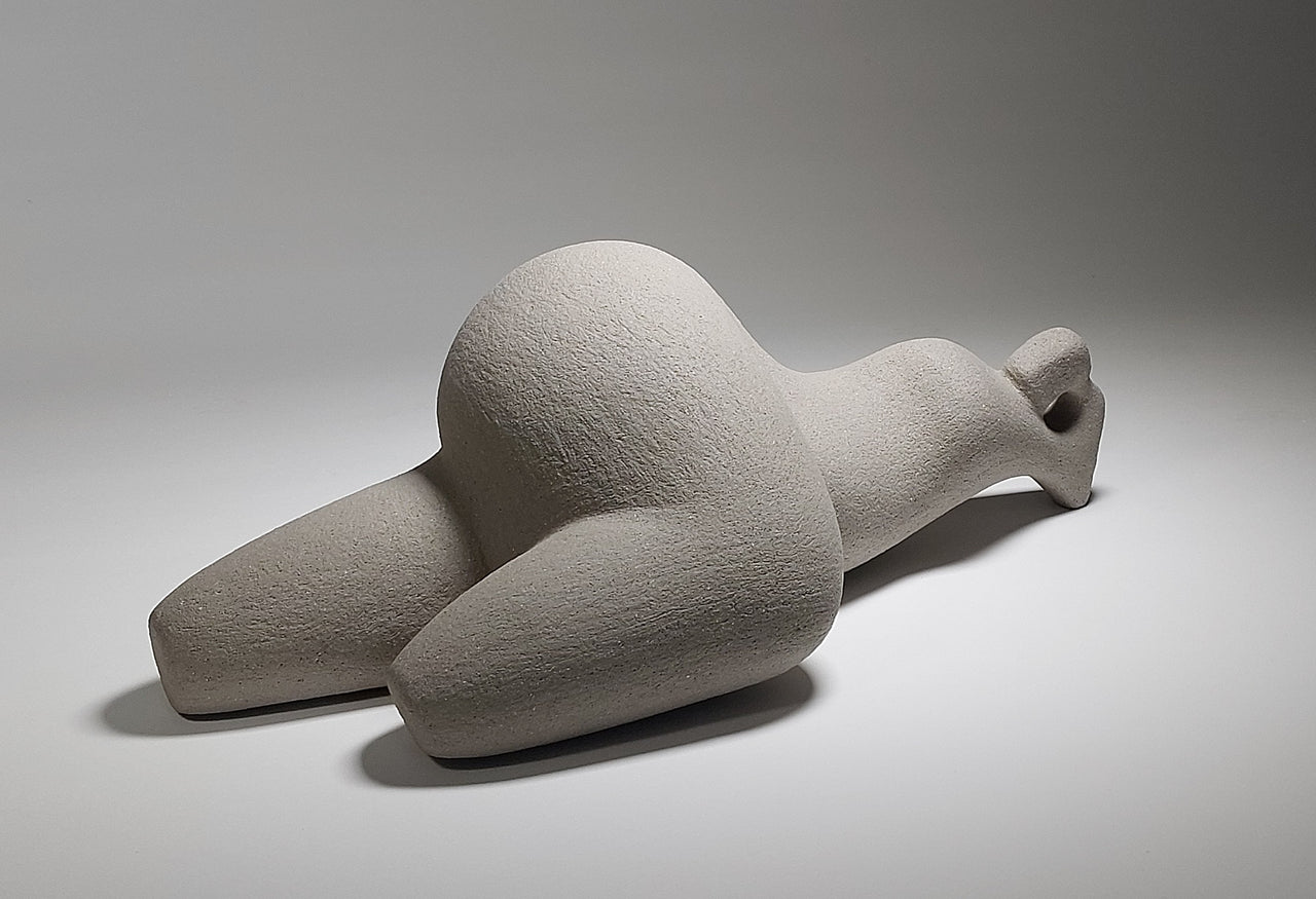 Resting Woman - Hand-Built Grey Ceramic Sculpture