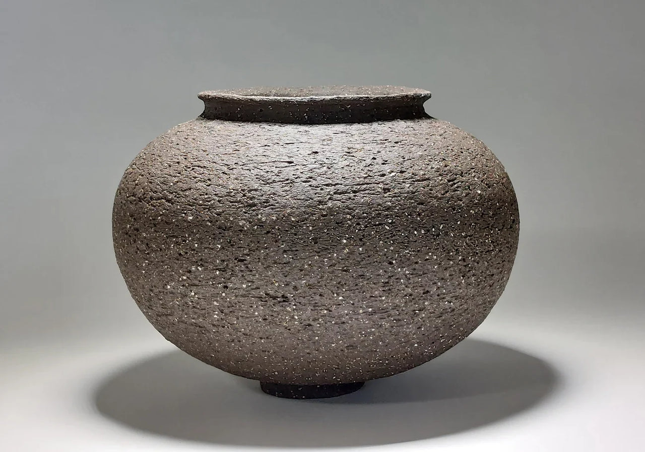 Sculptural Ceramic Vessel - Black Form with Flared Rim