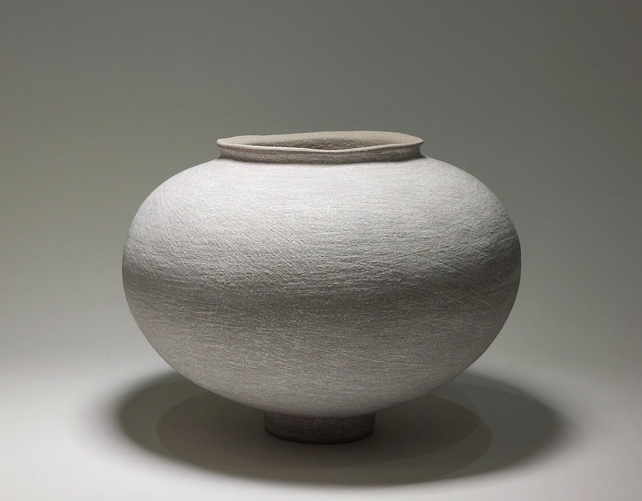 Sculptural Ceramic Vessel - Grey with White Slip and Flared Rim