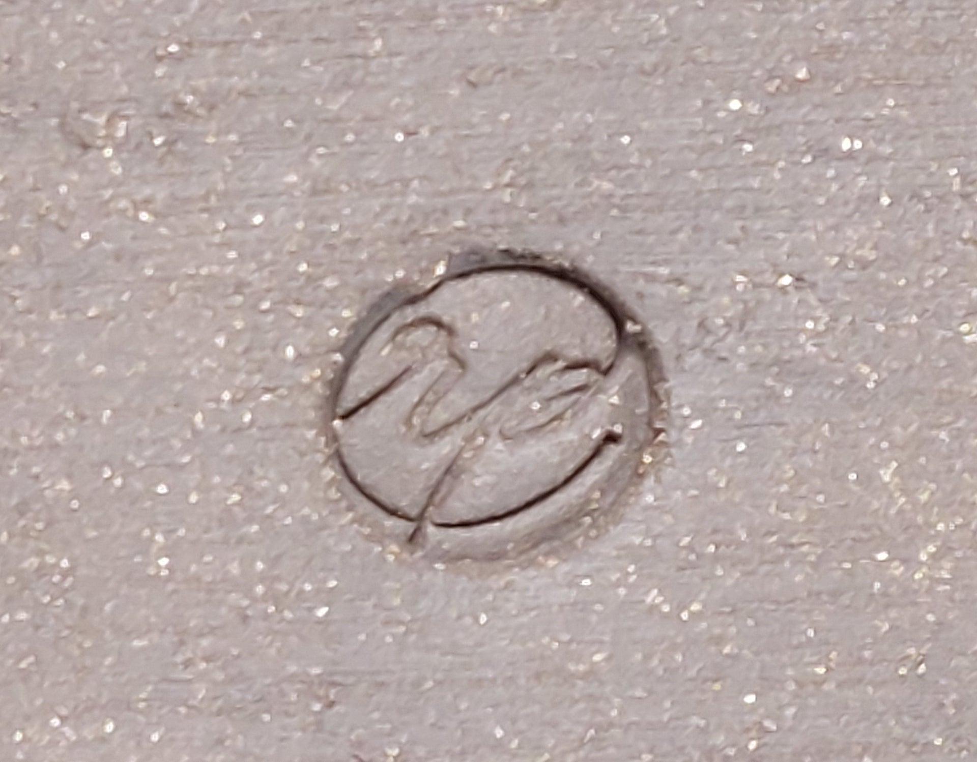Circular logo or emblem on a textured surface